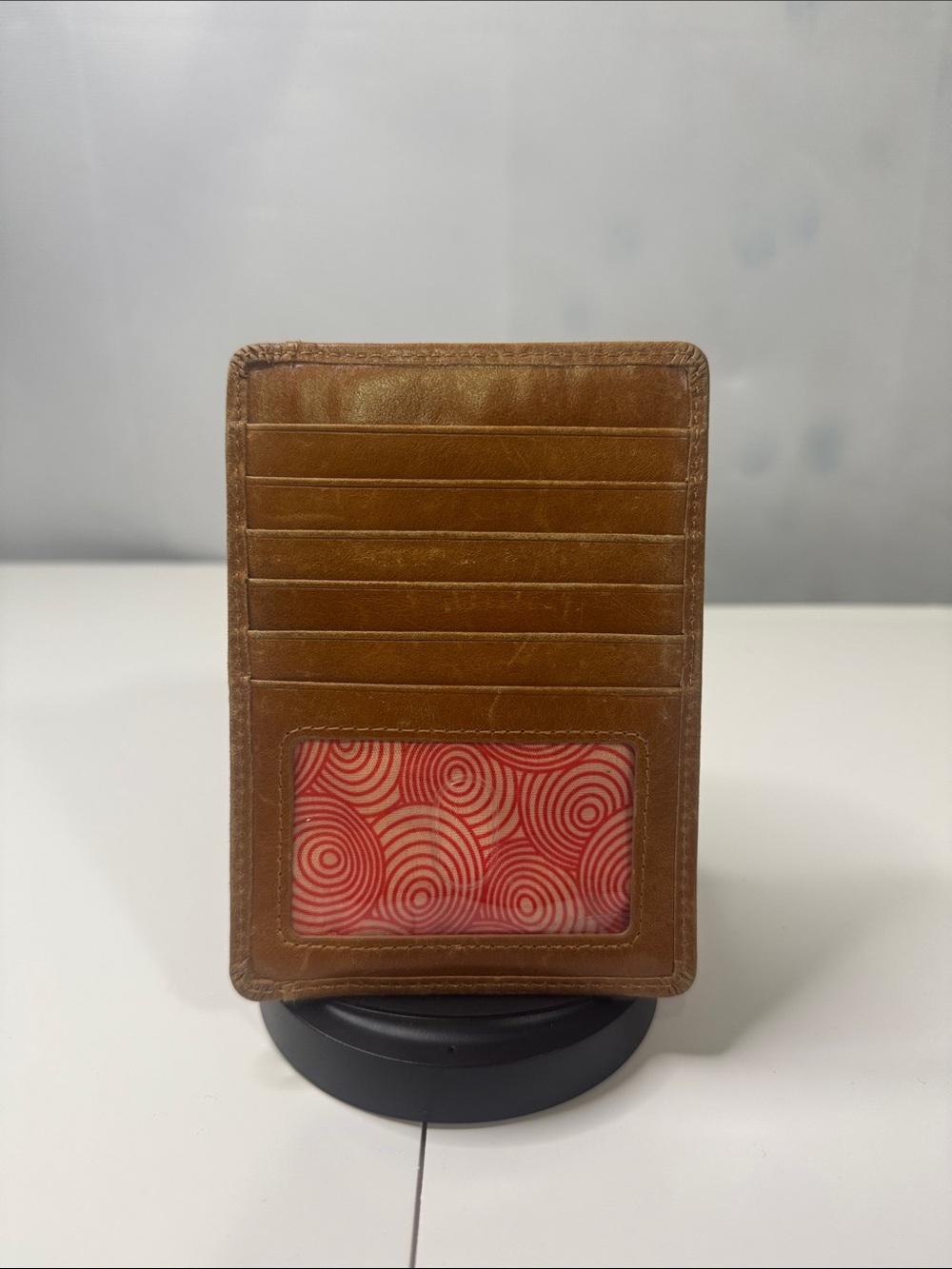 Leather Cardholder Wallet in Brown with ID Window